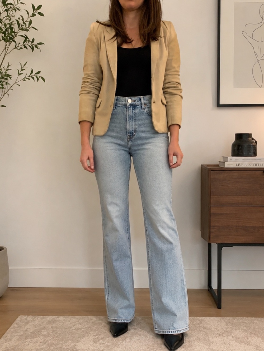 Sandro Beige Soft Leather Two-Button Blazer Jacket